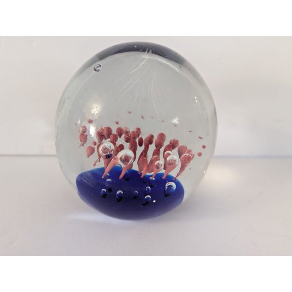 Handmade Glass Paperweight With Abstract Pink & Blue Jellyfish Design - Picture 2 of 5